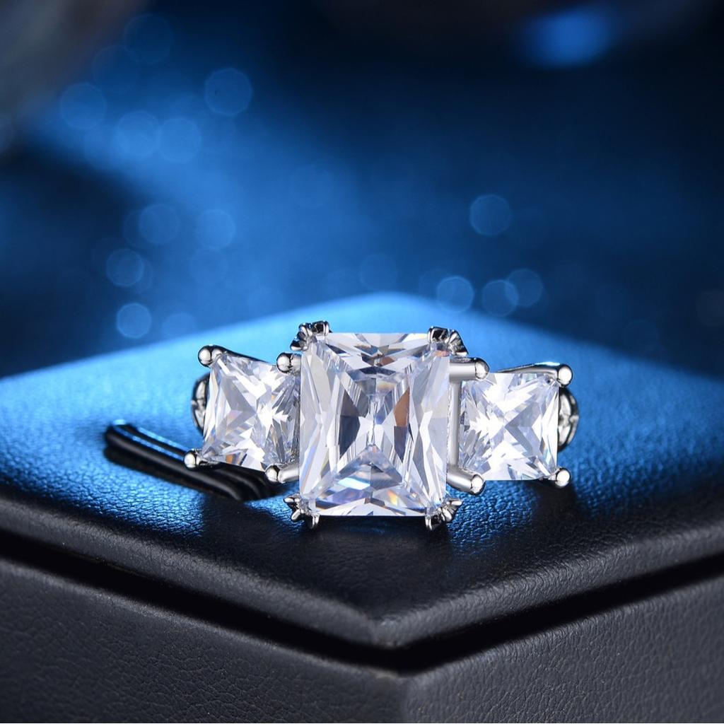 Jewelry Ring Women'S Girl Diamond Simple Square Diamond Zircon Ring Jewelry