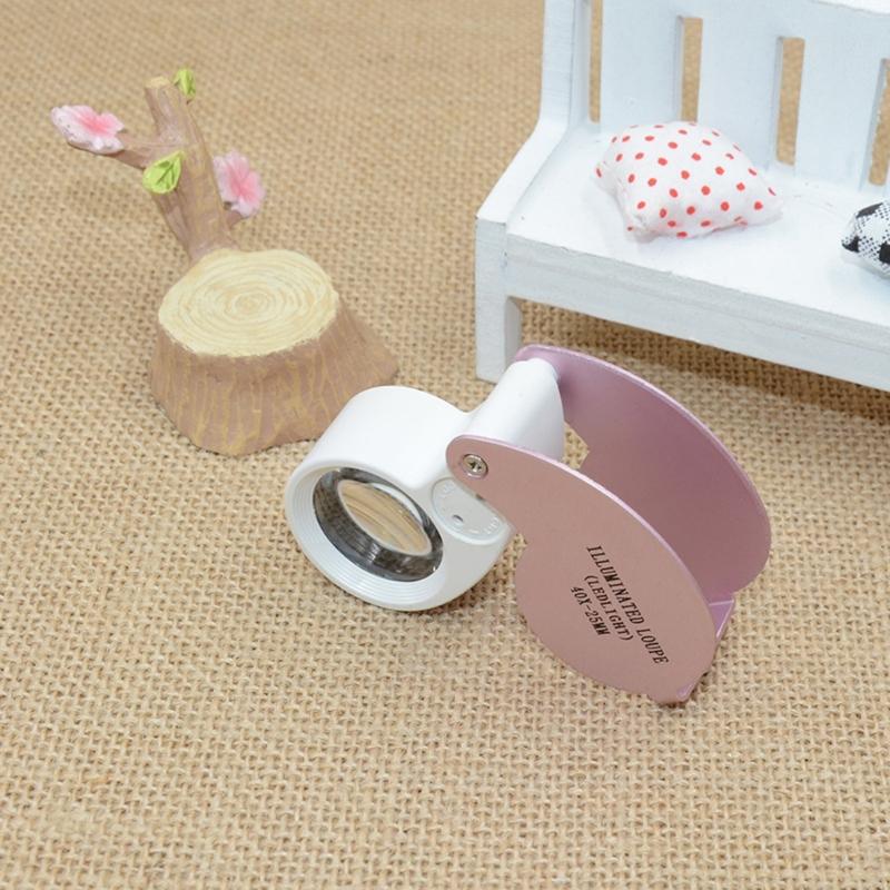 40X Magnifying Glass Lens Foldable Handheld Eye Loupe Pocket Size Magnifier with Light for Jewelry Stamps Coin Inspection