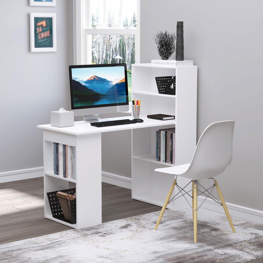 Desk Office Table Computer Desk, 2 Shelves, 5 Shelf Boards, 120 cm x 55 cm x 120 cm, White