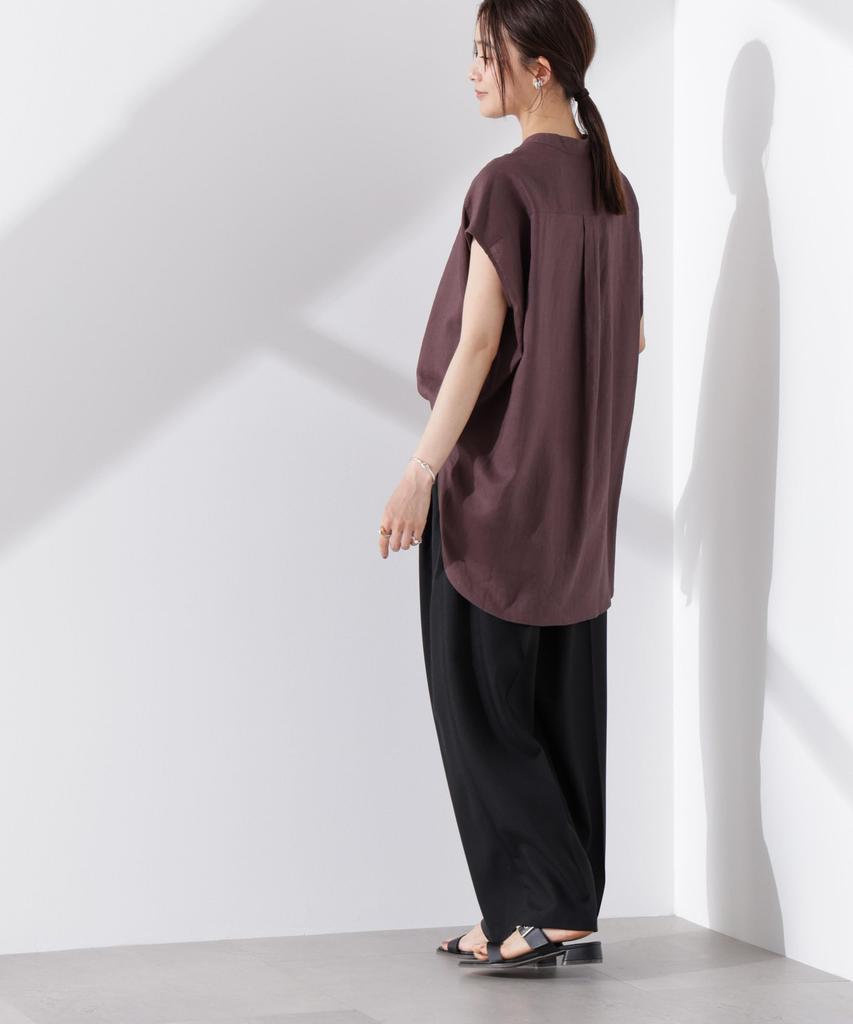 Nano Universe Linen French Sleeve F Anti-Smell Shirt, Women's, 050, Brown, 673-5121302