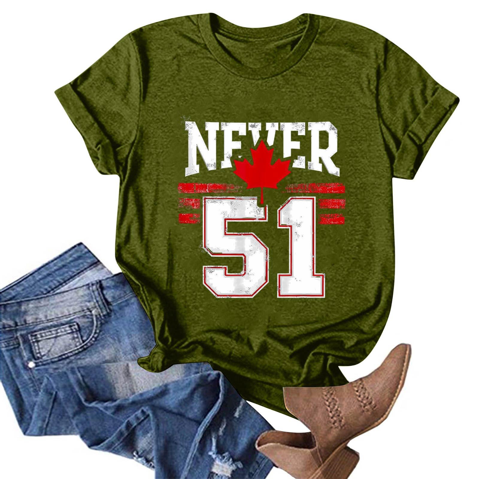 

Женская мода повседневная Канада Никогда 51-й штат печать круглый вырез пуловер короткий рукав футболка топ S