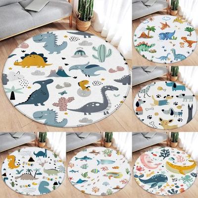 Wildtiere Cartoon Tiere Runder Teppich Niedlicher Dinosaurier Wal Themen Kinderzimmer Teppich Zuhause Wohnzimmer Dekorative Bodenmatten