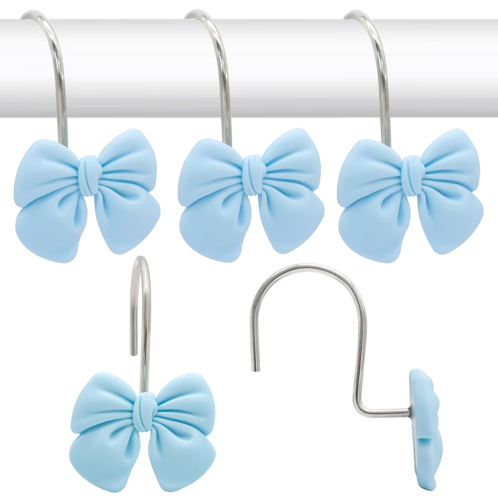 

12pcs Lovely Pink Blue Bow Shower Curtain Hooks Rust Proof Decorative Shower Curtain Rings for Bathroom Baby Room Girls Bedroom синий