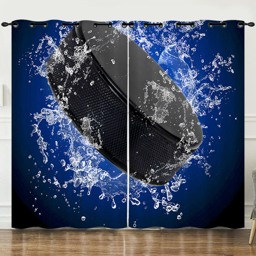 Ice And Snow Sports Ice Hockey Curling 3D Digital Printing Curtain Blackout Punching