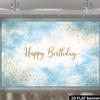2D Elegant Watercolor Blue Happy Birthday Backdrop Banner Party Decoration