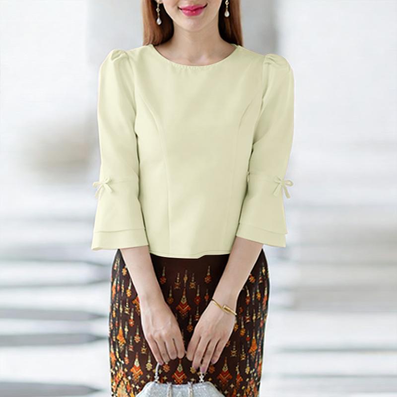 ZANZEA Women Casual Round Neck Solid Color 3/4 Sleeve Blouse