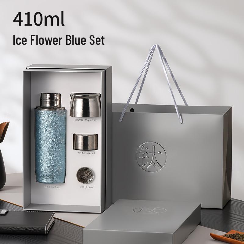 Premium Titanium Double-Layer Thermos Cup: Crystal Tea Brewer & Water Separator with Magnetic Suction 410ml