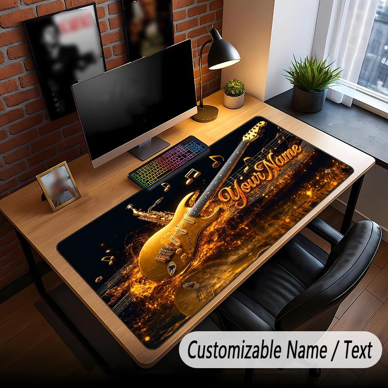 Music Guitar Theme Custom Mouse Pad Personalized With Name Text Customized Desk Mat For Office Home Decor