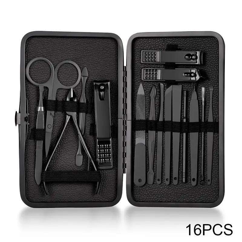 18-Piece Black Manicure Set: Nail Clippers & Art Tools