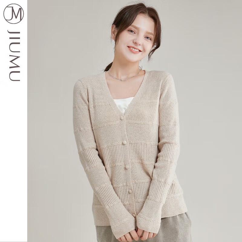 JIUMU Women's Loose V-Neck Wool Knit Cardigan