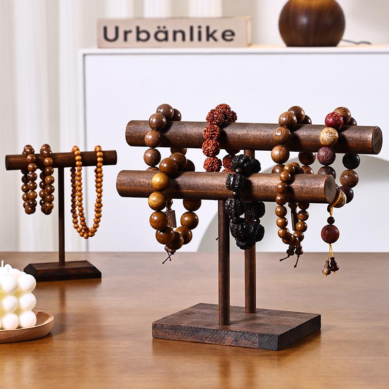 Solid Wood Jewelry Display Rack for Bracelets and Necklaces - Storage Stand & Live Streaming Props