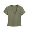 Deep V-neck Short-sleeved T-shirt Women's Summer New American Spice Girl Solid Color Slim-fitting and Thin Bottoming Shirt Sports Top