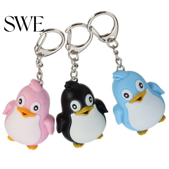 Cute Animal Penguin LED Light with Sound Key Chain Ring Torch Xmas Gift