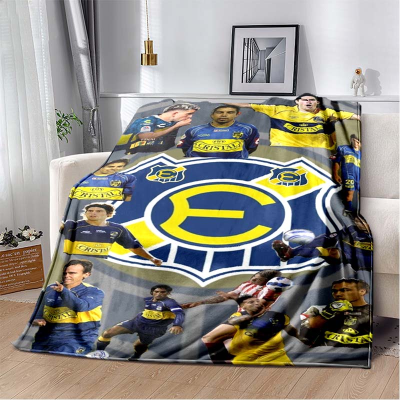 Everton De Viña Del Mar Football Club Player Collage Logo Print Soft Flannel Throw Blanket Blue Yellow Warm Sofa Bed Cover For Soccer Fans
