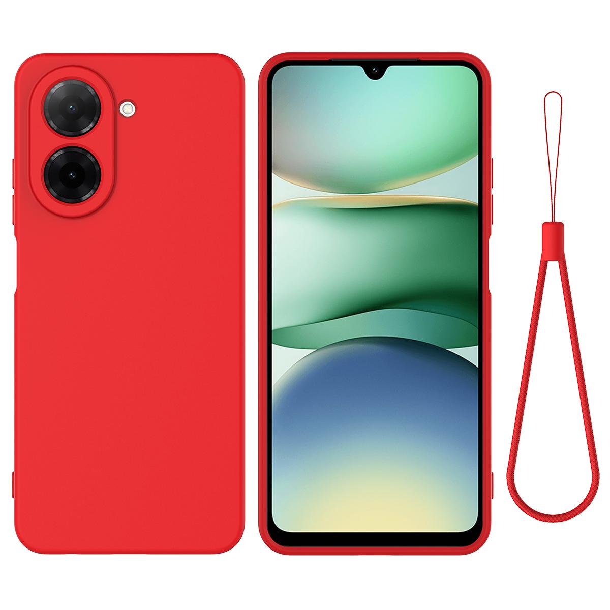 

Для Xiaomi Poco C71 4G/Xiaomi Redmi A5 4G (171.7*77.8*8.3мм) Чохол з рідкого силікону Задня кришка телефону з ремінцем для руки Red