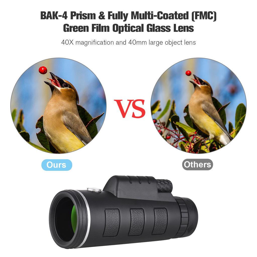 40X60 Portable Mini Monocular Telescope High-Power High-Definition Telescope with 1/4 Inch Screw
