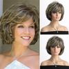 Women Synthetic Short Wavy Wigs Stylish Fluffy Mixed Blonde Brown Hair with Bangs for Daily Party Costume Heat Resistant Fibre