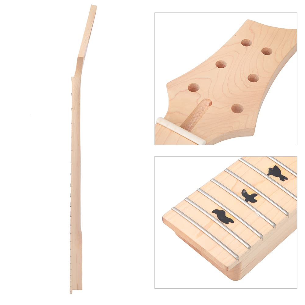 Alomejor Electric Guitar Neck Replacement 22 Frets 24 Inch Unfinished Maple Fretboard