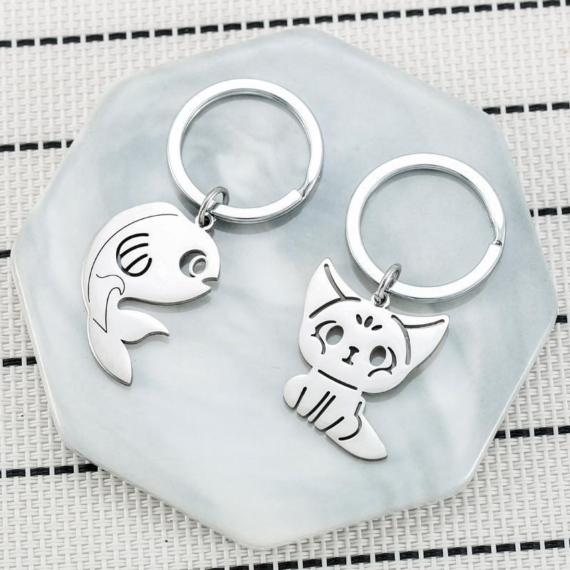 Cat Carp Stainless Steel Keychain Lovely Cartoon Design Fashion Bag Pendant Practical Gift for Friends