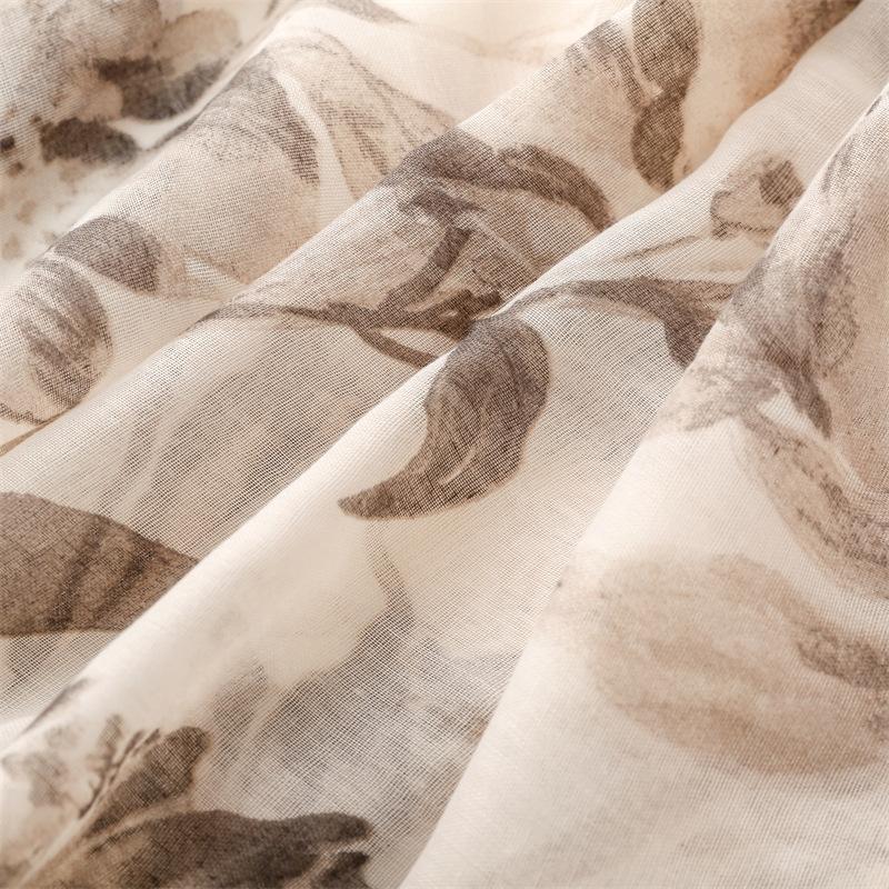 Frühling-Sommer Neu Damen Beige Floral Quasten Schal Lässiger Gaze Schal Reise Urlaub Strandtuch