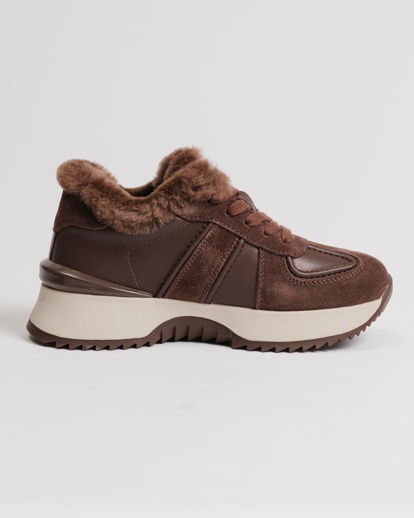 Sneakers with Fur Allsy 77127 36 Brown Suede Leather Fur Wool