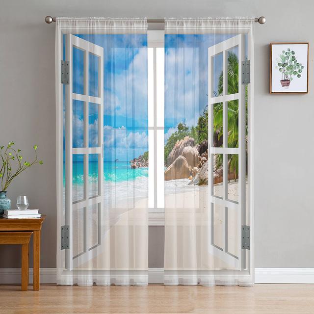 Window Views Cherry Blossoms River Sheer Curtains For Living Room Bedroom Kitchen Chiffon Tulle Curtains Home Hotel Coffee Decor