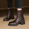 Autumn and winter women's medium tube Martin boots solid color large size women's boots high heel round head versatile leather boots cowhide le