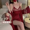Women's Satin Sheer Mesh Fitted Backless Cami Sleep Dress with Robe Lounge Set