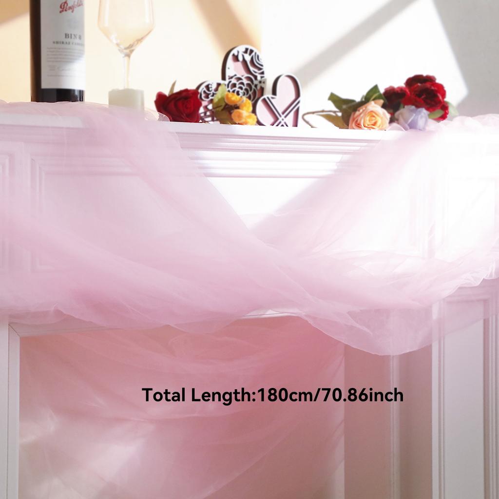 Pink Tulle Table Runner - Sheer Chiffon Tablecloth for Valentine's Day Wedding Anniversary Romantic Dinner Party Home Decoration