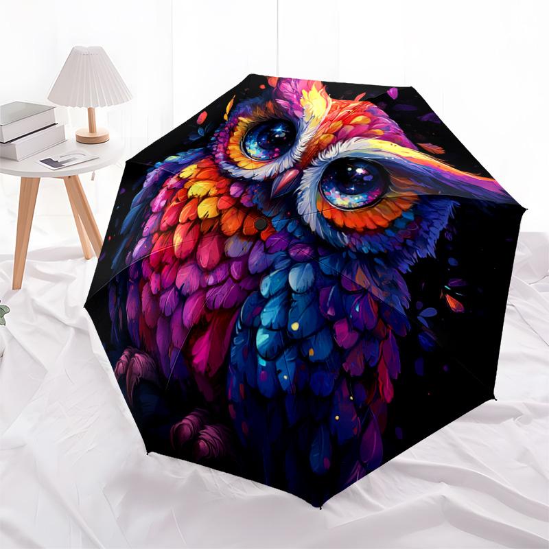 1 PC Automatic Folding Umbrella - Owl Artwork Pattern, Portable & Foldable Design with 8 Ribs, Christmas Birthday Gifts
