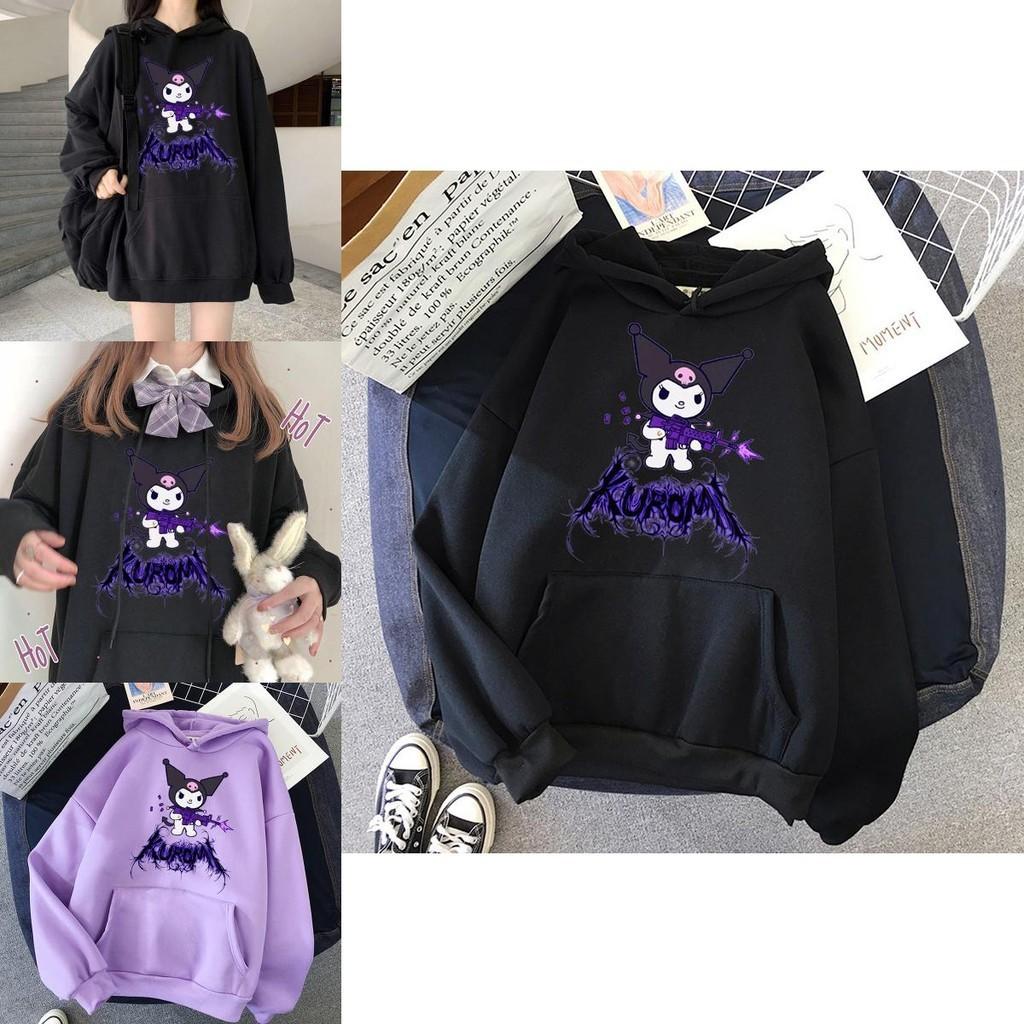 Kawaii Kuromi Hoodie With Grunge Gothic Punk Cartoon Print For Harajuku Fashion