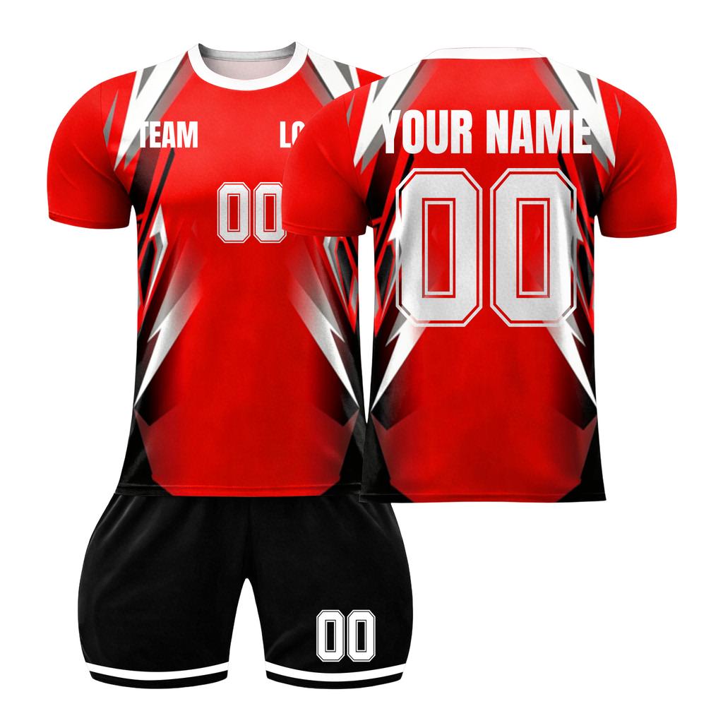 Men's Short Sleeve Sports Jersey Set Mesh Fabric Lightweight Breathable Soccer Uniform Shirt and Shorts Two Piece Athletic Outfit