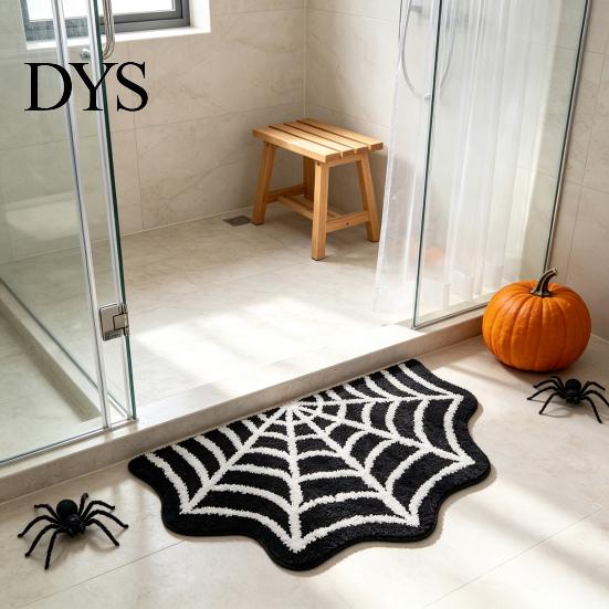 Fade Resistant Floor Carpet Spider Web Bath Mat, Halloween Gothic Bathroom Rug, Non-slip Rug Black Bat for Home Entrance Bedroom Indoor Decor