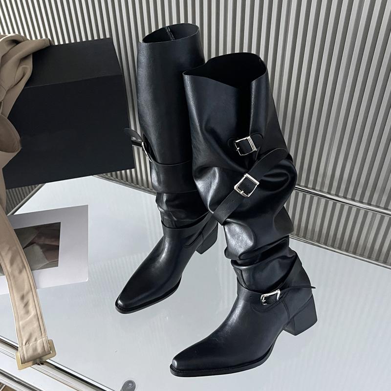 Eilyken Winter Punk Style Women Knee-High Boots Designer Square Heels Buckle Strap Shoes Ladies Booties