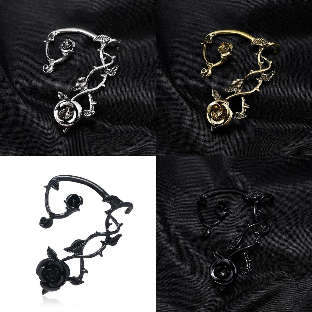 Dark Style Flower Ear Hooks Metallic Jewelry For Female Fashion