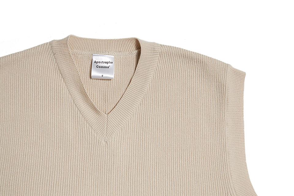 Apostrophe Comma V-Neck Edge Label Cotton Knit Vest (Light Blue)
