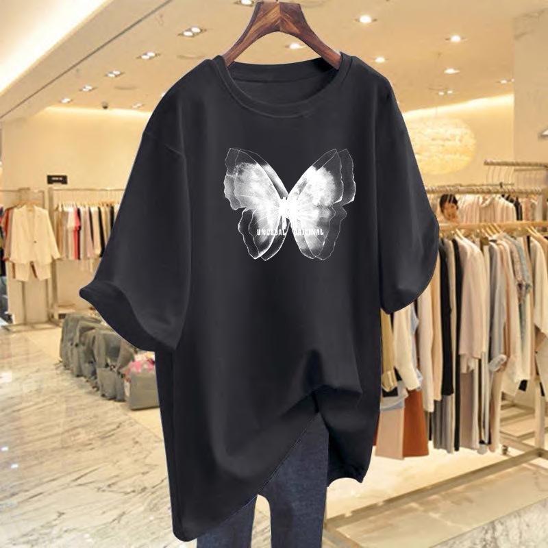 Dam sommar saltstil lös passform ren bomull t-shirt - Åldersreducerande vardaglig kortärmad