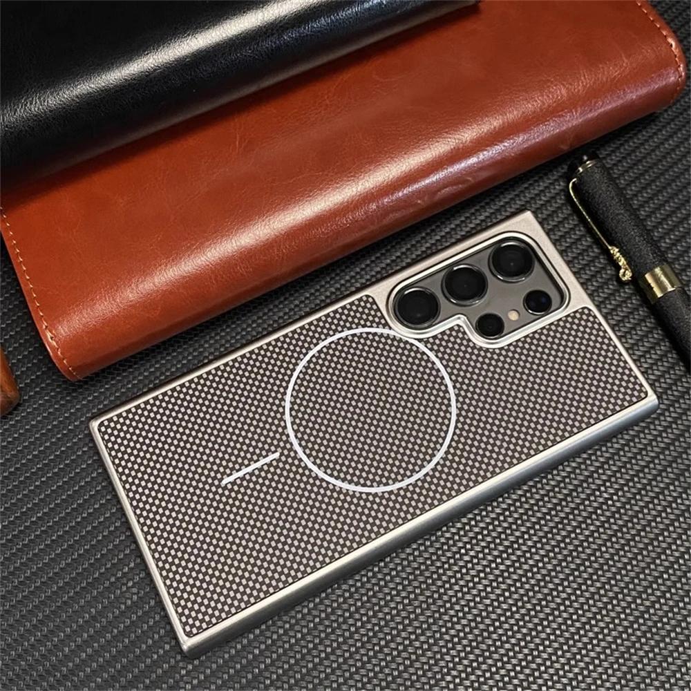 Luxury Business Carbon Fiber Pattern Magnetic Case For Samsung S26 S25 Ultra S24/23 Plus Shockproof Soft Wireless Charging Cover