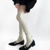 Women Japanese Ribbed Knitted Leggings Gaiters with Slit Buttons Harajuku Aesthetic Thigh High Leg Warmer Footless Socks