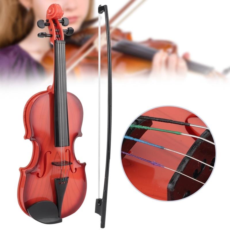Simulated Kid Acoustic Violin Toy Adjustable String Musical Beginner Develop Instrument PracticeLight Brown