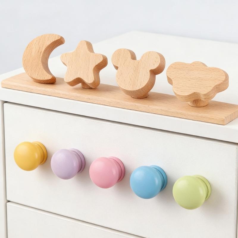 Lovely Wood Handle Wardrobes Handle Hardware Drawer Knobs Children Room Furniture Accessories Door Pulls