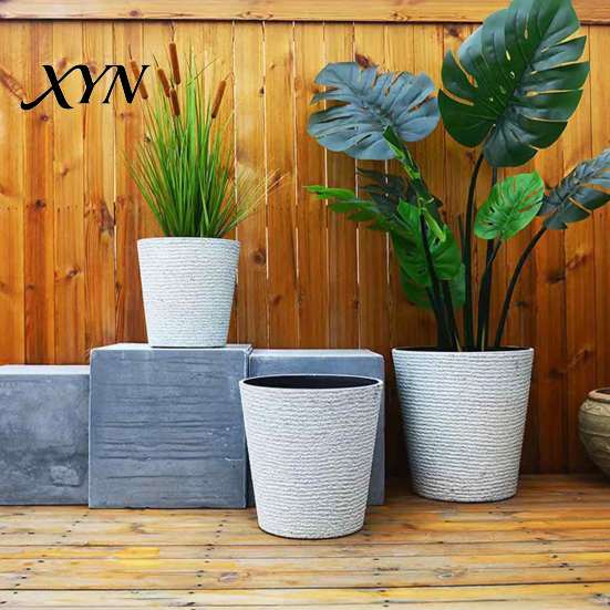 Simple Decorative Garden Ornament Large Tall Resin Planter, Thickened Faux Stone Plant Pot with Embossed Small Succulent Texture, Modern Flower