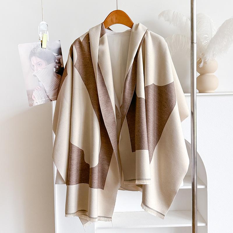 classic contrasting colors horse double-sided women's imitation cashmere warm scarf fashionable and simple shawl scarf
