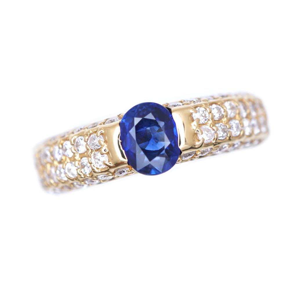 Used Sapphire 0.69ct, Diamonds 0.54ct, K18YG Ring Yellow Gold/sapphire #11(JP Size)