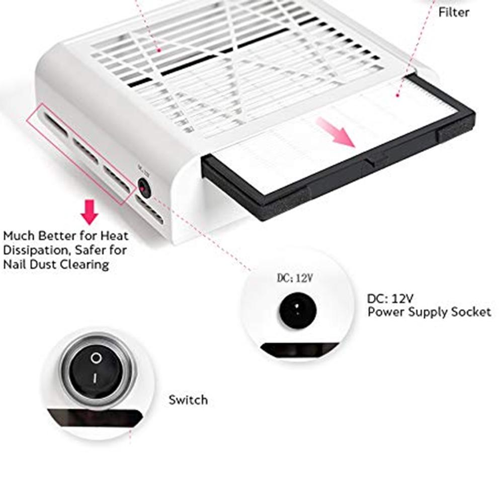 Nail Dust Collector Strong Suction Dust Extractor Fan Collector Nail Vacuum Cleaner Fan Reusable Filter Nail Dust Cleaner