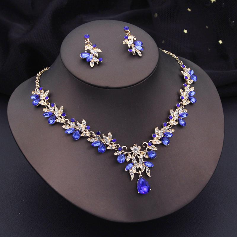 Luxury 3 Pcs Wedding Jewelry Sets for Women Dangle Earrings and Necklace Sets Bridal Costume Accessory