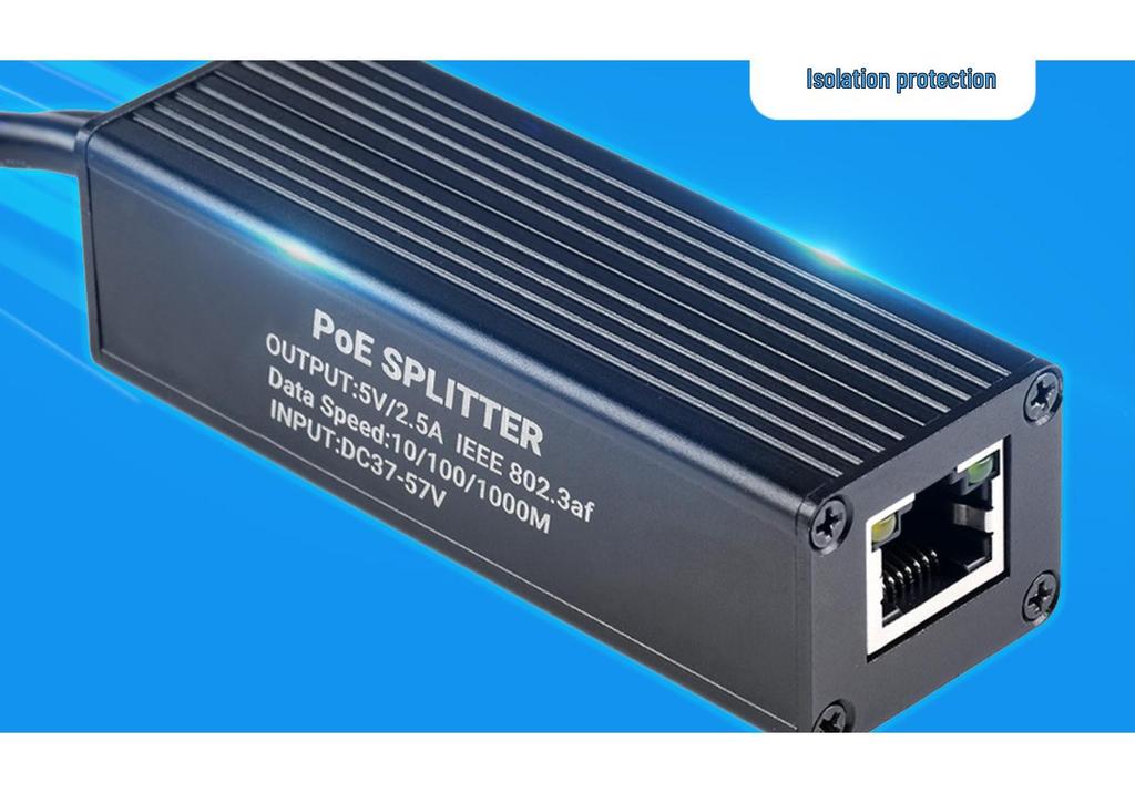 MicroSnow Gigabit PoE Splitter, Industrial Grade, 5V 2.5A, Metal Shell, Type-C Interface.