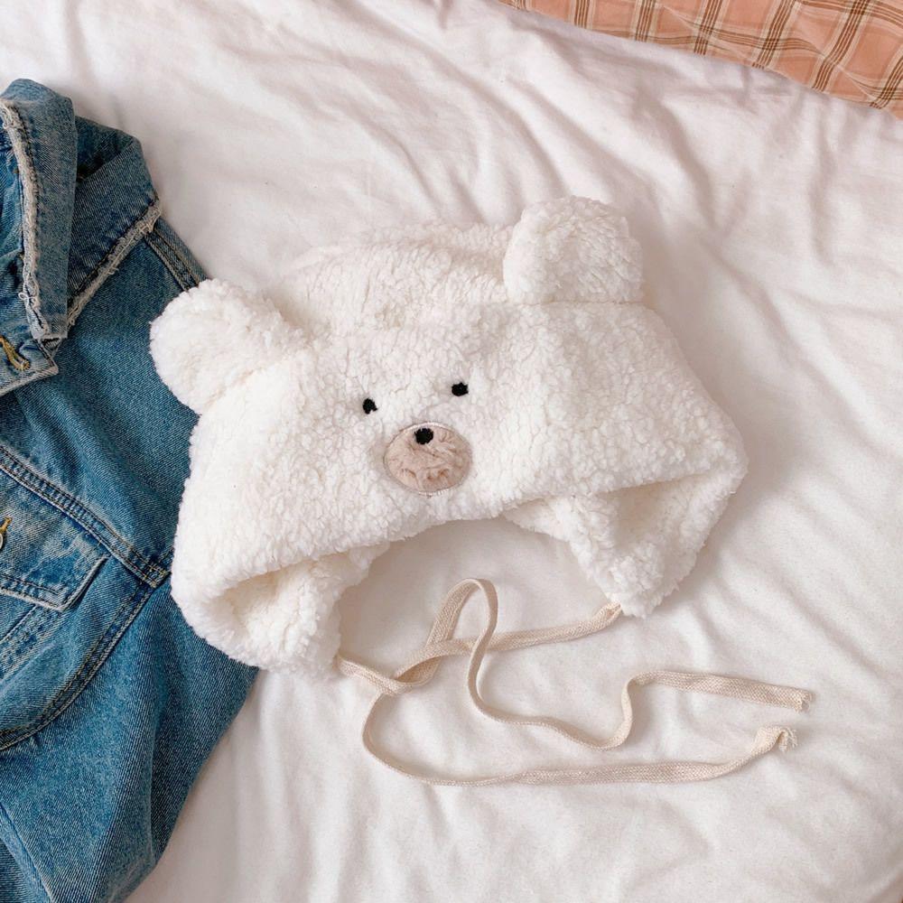 

Hairball Lambs Wool Winter For Girls Korean Beanies Hat Ear Muff Caps Bear Ear Women Hats белый