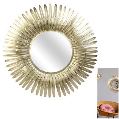 [R2360] - Gold 'Soleil' Metal Mirror - 53 Cm (feathers)