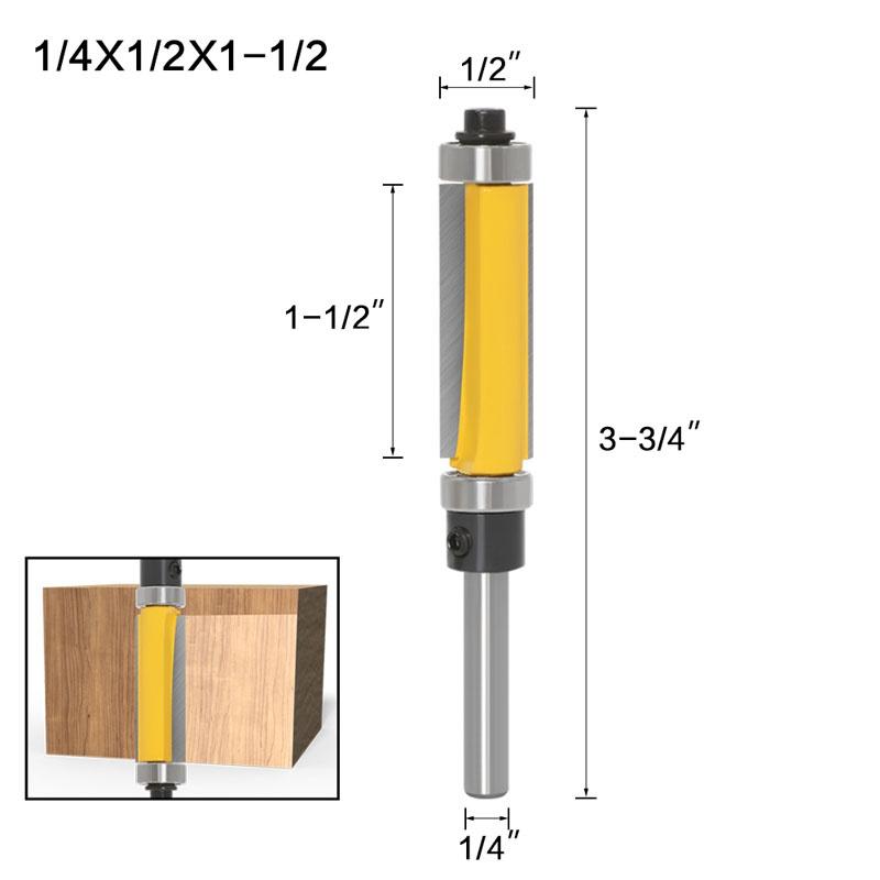 1/2 Stück 6 mm 1/4-Zoll-Schaft-Schablonen-/Trim-Fräser mit 2 Zoll langen Fräsern oben und unten, Kugellager, Holzbearbeitungswerkzeug